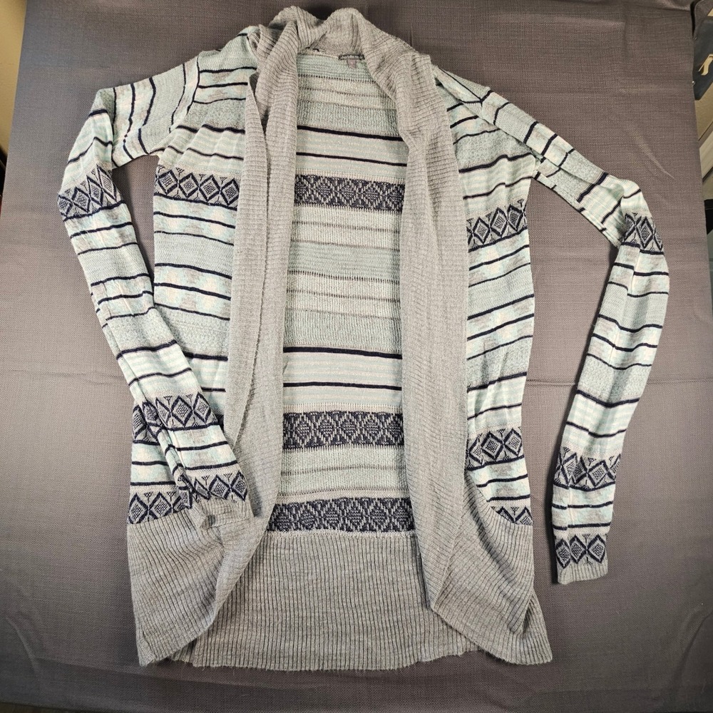 Charlotte Russe Womens Small Mint Grey Striped Geometric Open Front Cardigan